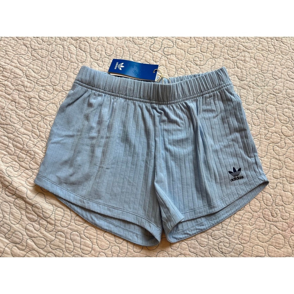 Adidas‎ Originals Girls Rib Shorts Clear Sky Blue Trefoil Size Large